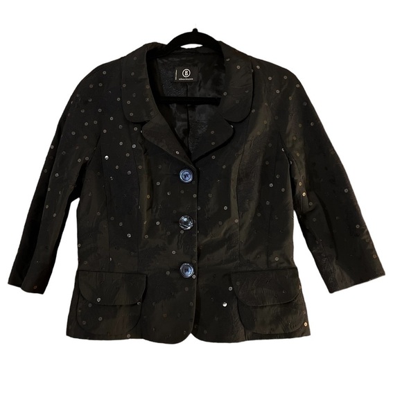 Sônia Bogner womens evening Jacket small Black Sequin Collar shimmer 3/4 sleeve  - Picture 4 of 16